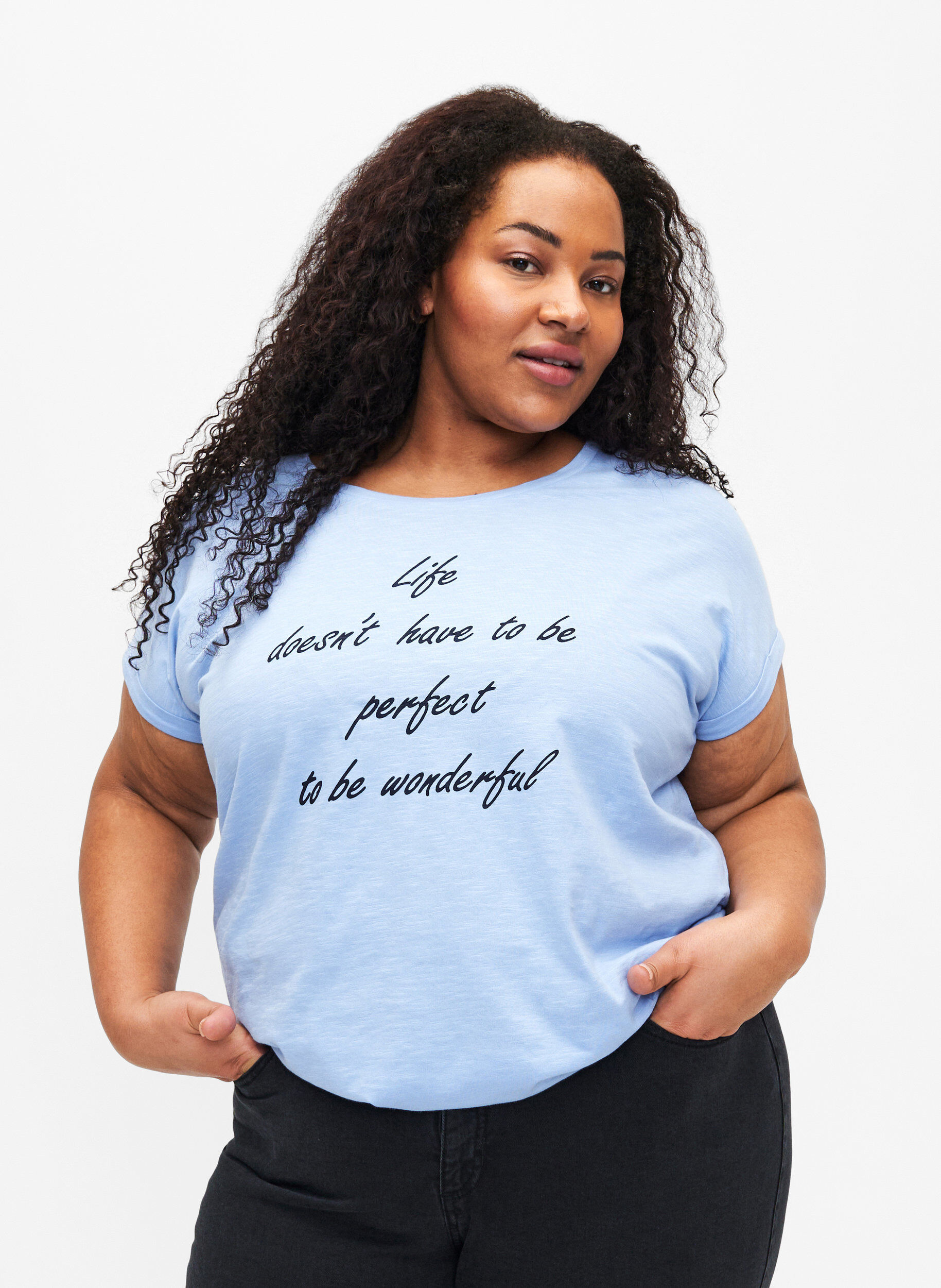 Zizzi Bedrukt T-shirt van biologisch katoen, Serenityw.Navy Print, Model image number 0