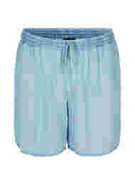 Losse shorts met trekkoord en zakken, Light blue denim