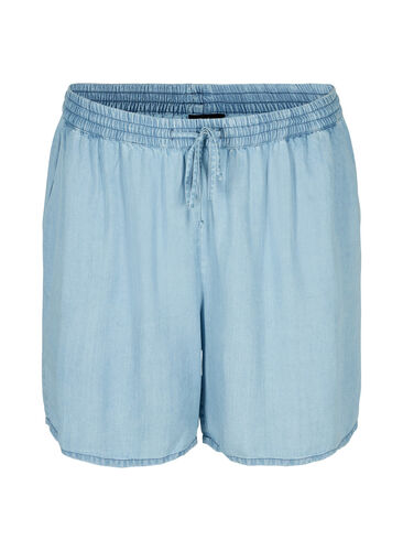 Losse shorts met trekkoord en zakken, Light blue denim, Packshot image number 0