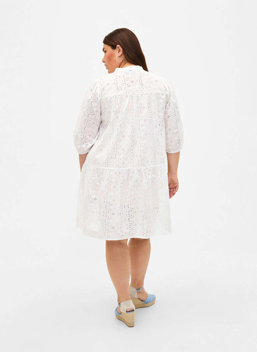 Overhemdjurk van katoen met broderie anglaise, Bright White, Model image number 1