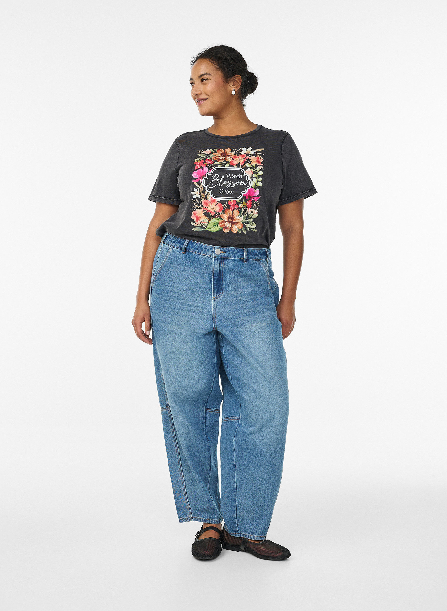 Zizzi Organisch katoenen T-shirt met print, Grijs, Model image number 1