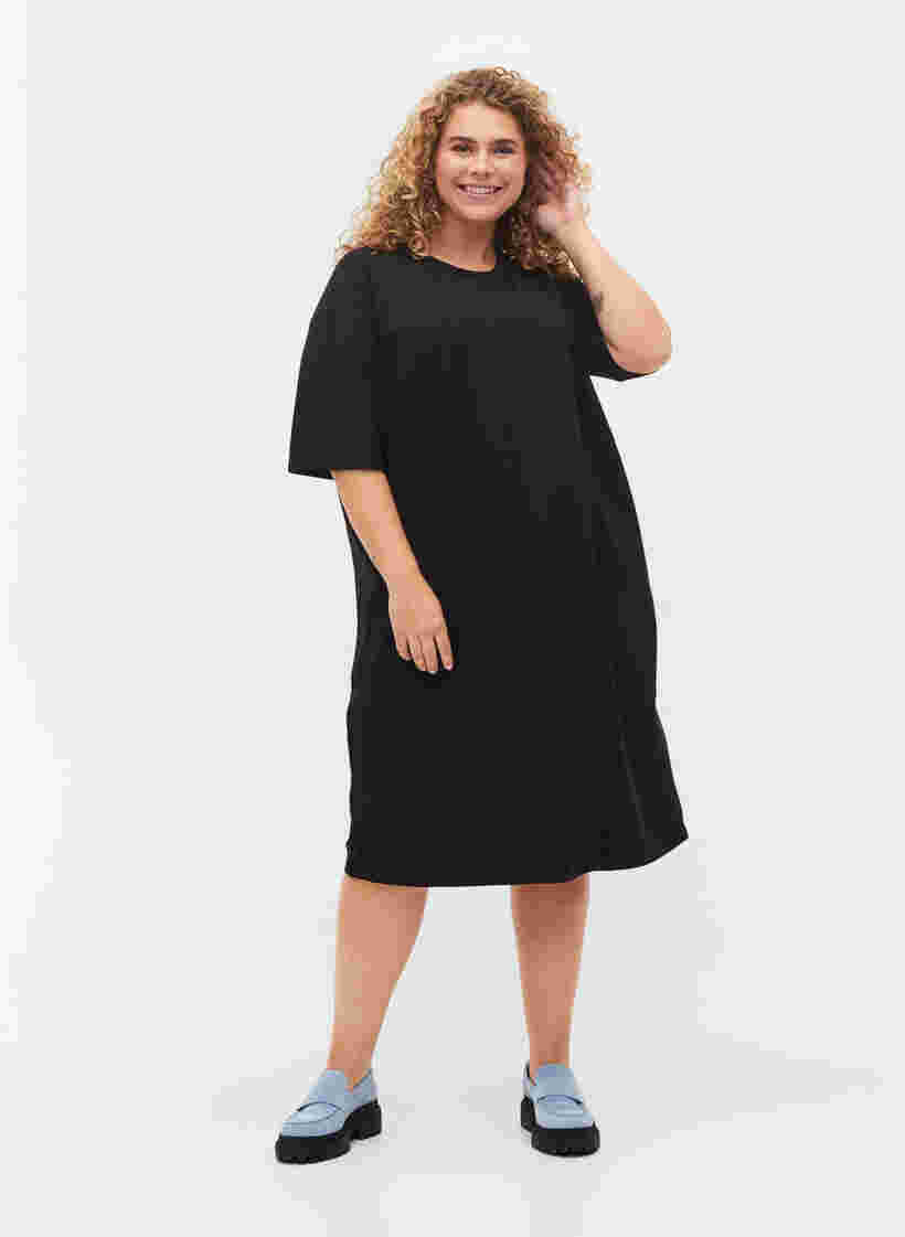 Katoenen jurk met korte mouwen en splitjes, Black, Model image number 2