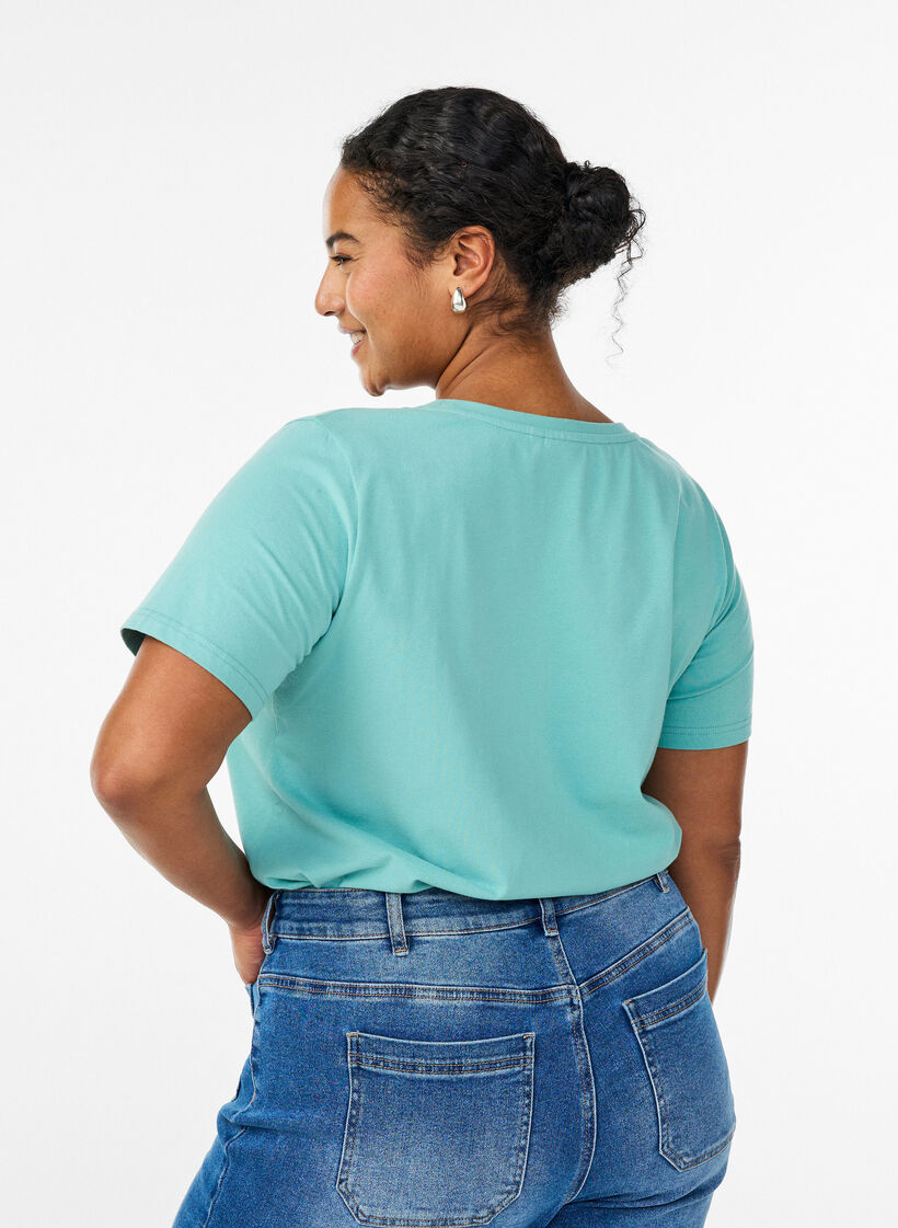 Effen basic katoenen T-shirt, Groen, Model image number 2