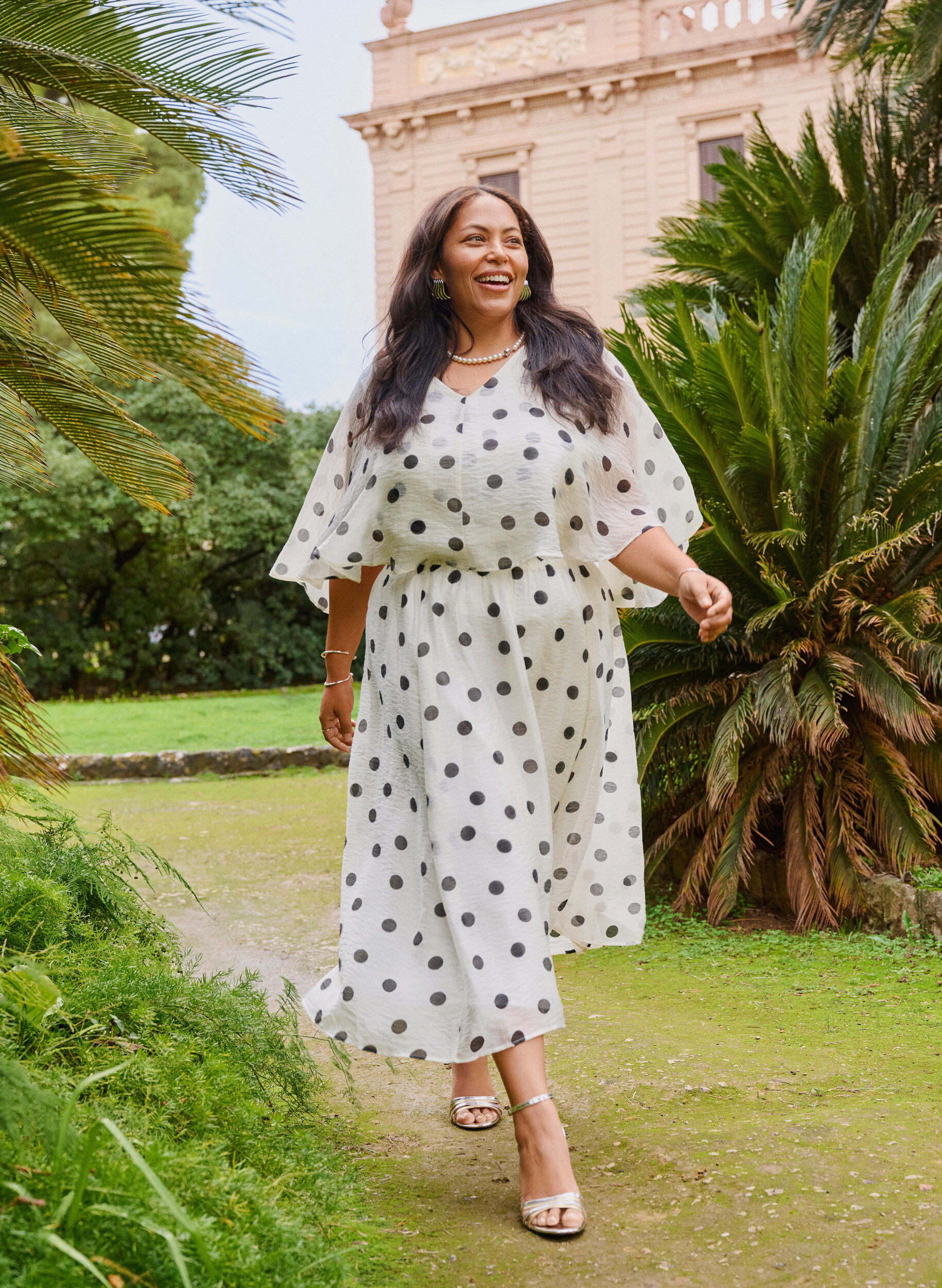 Zizzi A-lijn midi rok met stippenpatroon, Vanille, Image image number 0