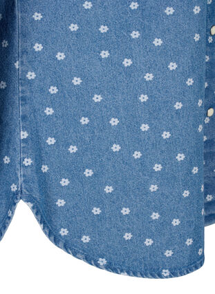 Gebloemd denim overhemd met borstzak, Light Blue w.Flowers, Packshot image number 3