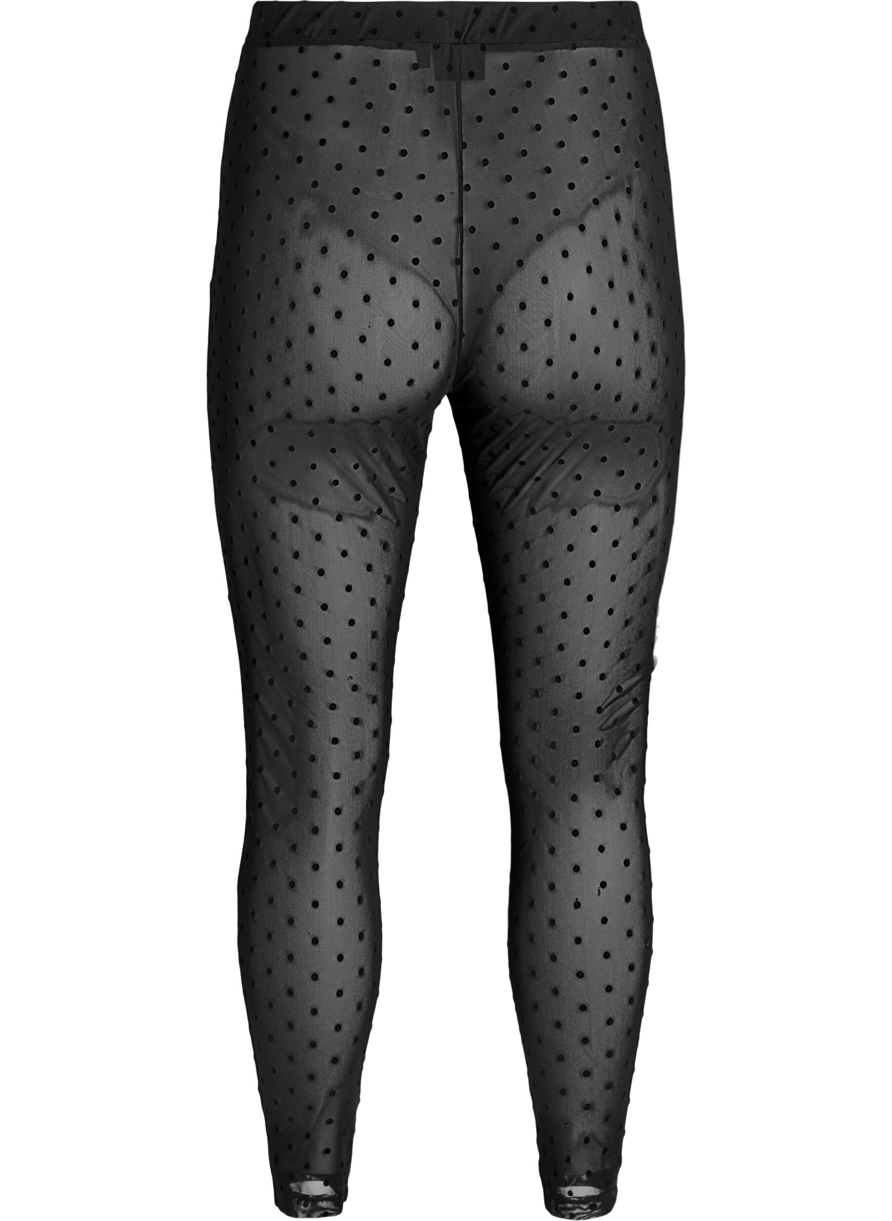 Zizzi Mesh-leggings met velour stippen, Zwart, Packshot image number 1