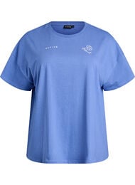 T-shirt van biologisch katoen met klein frontmotief, Blauw
