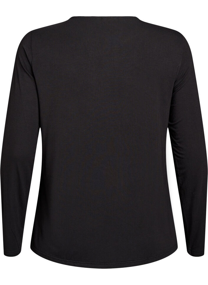 Blouse met lange mouwen in een effen kleur, Zwart, Packshot image number 1
