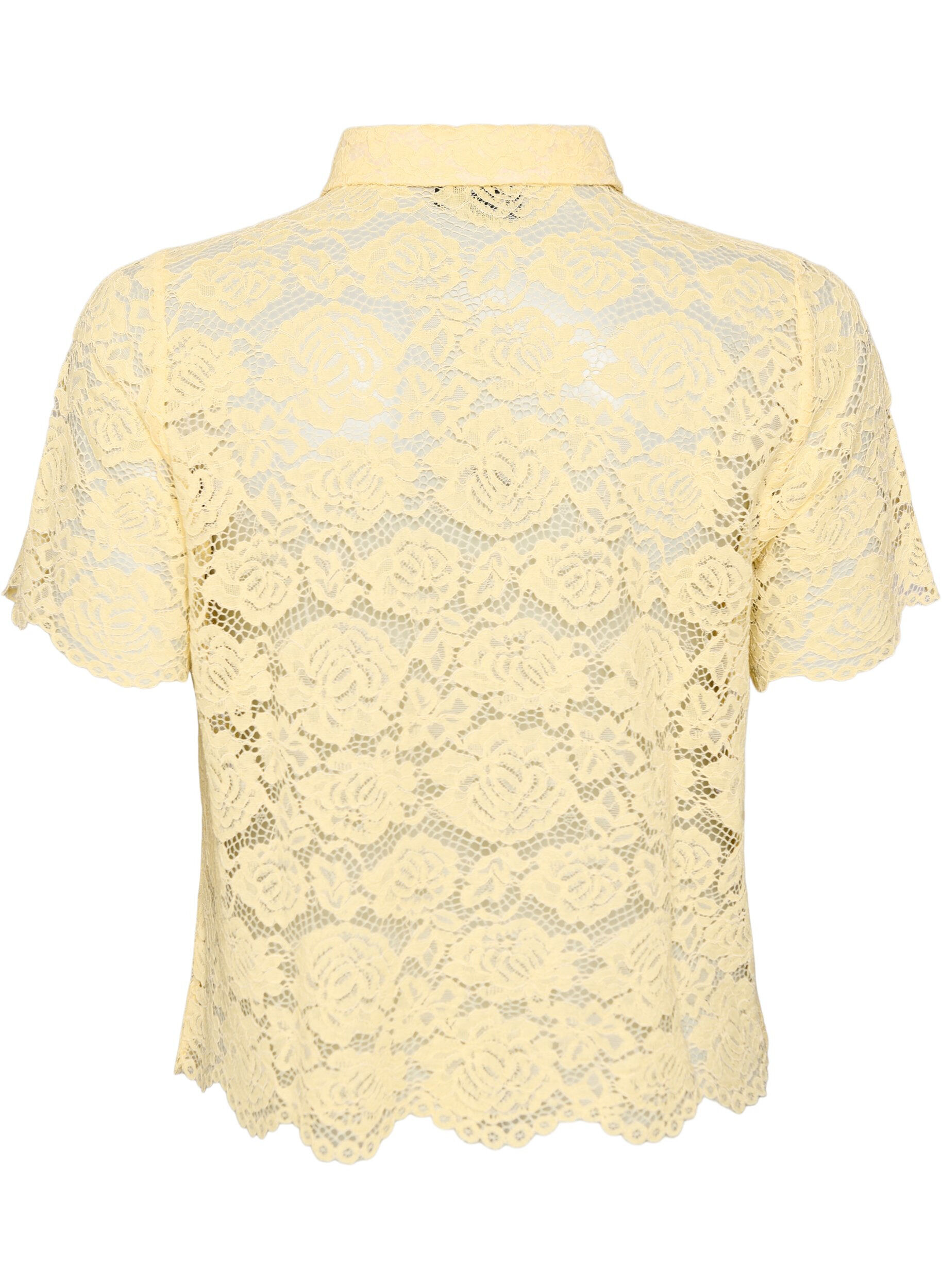 ZizziKanten shirt blouse met parelknopen, Geel, Packshot image number 1