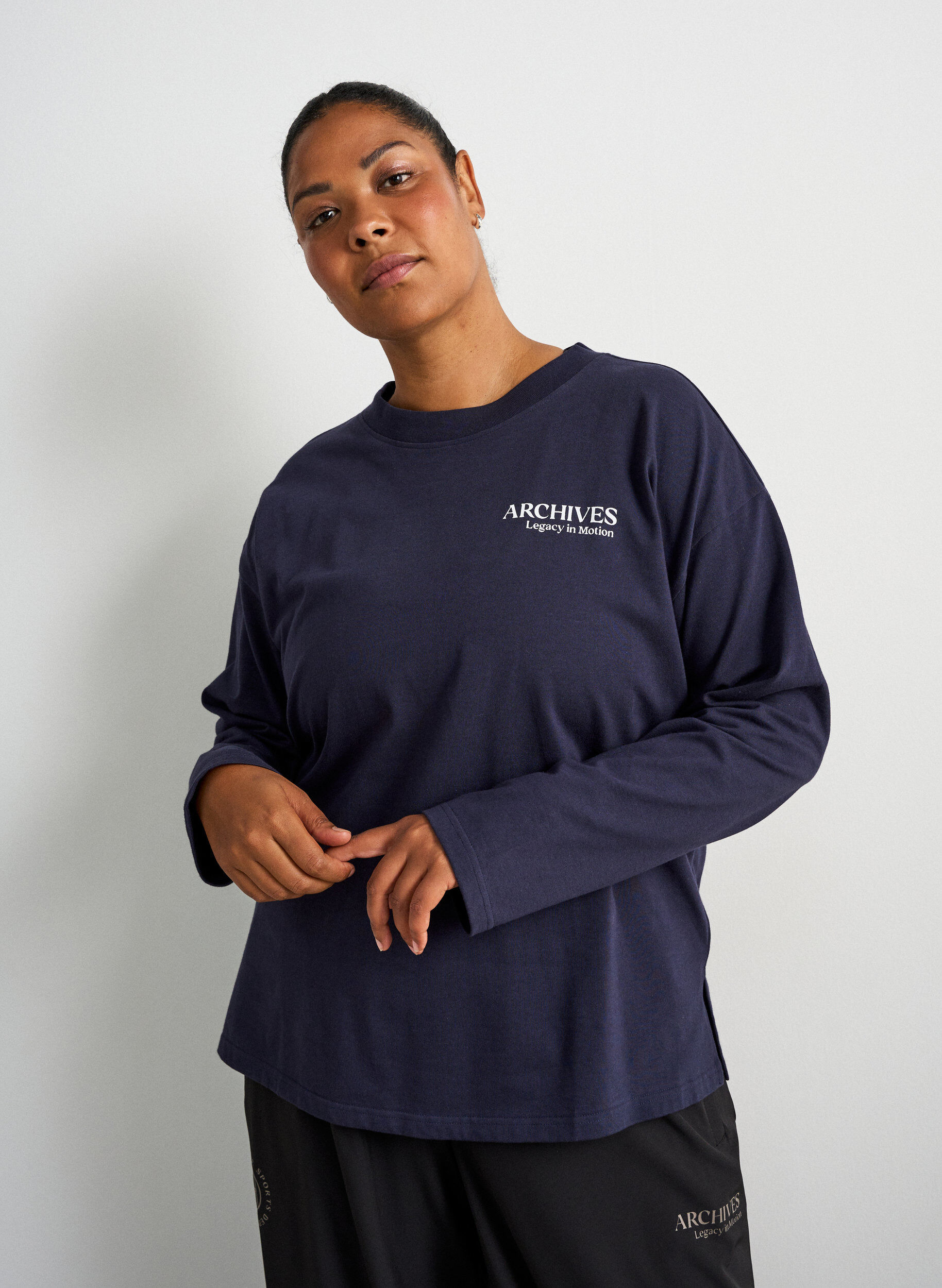 ZizziJerseyblouse met lange mouwen en tekstprint, Blauw, Model image number 0