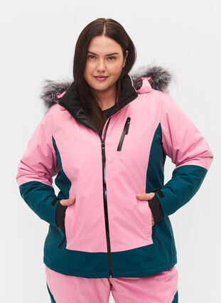 Ski jas met afneembare capuchon, Sea Pink Comb, Model image number 0