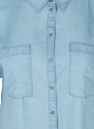 Blouse met korte mouwen en borstzakken, Light blue denim, Packshot image number 2