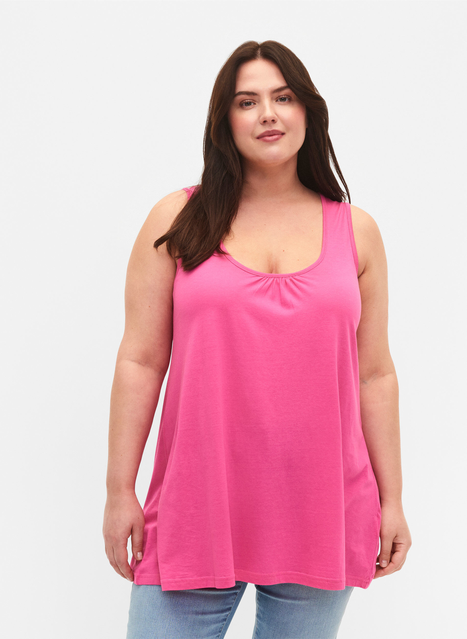 Zizzi Top met a-vorm en ronde hals, Shocking Pink, Model image number 0