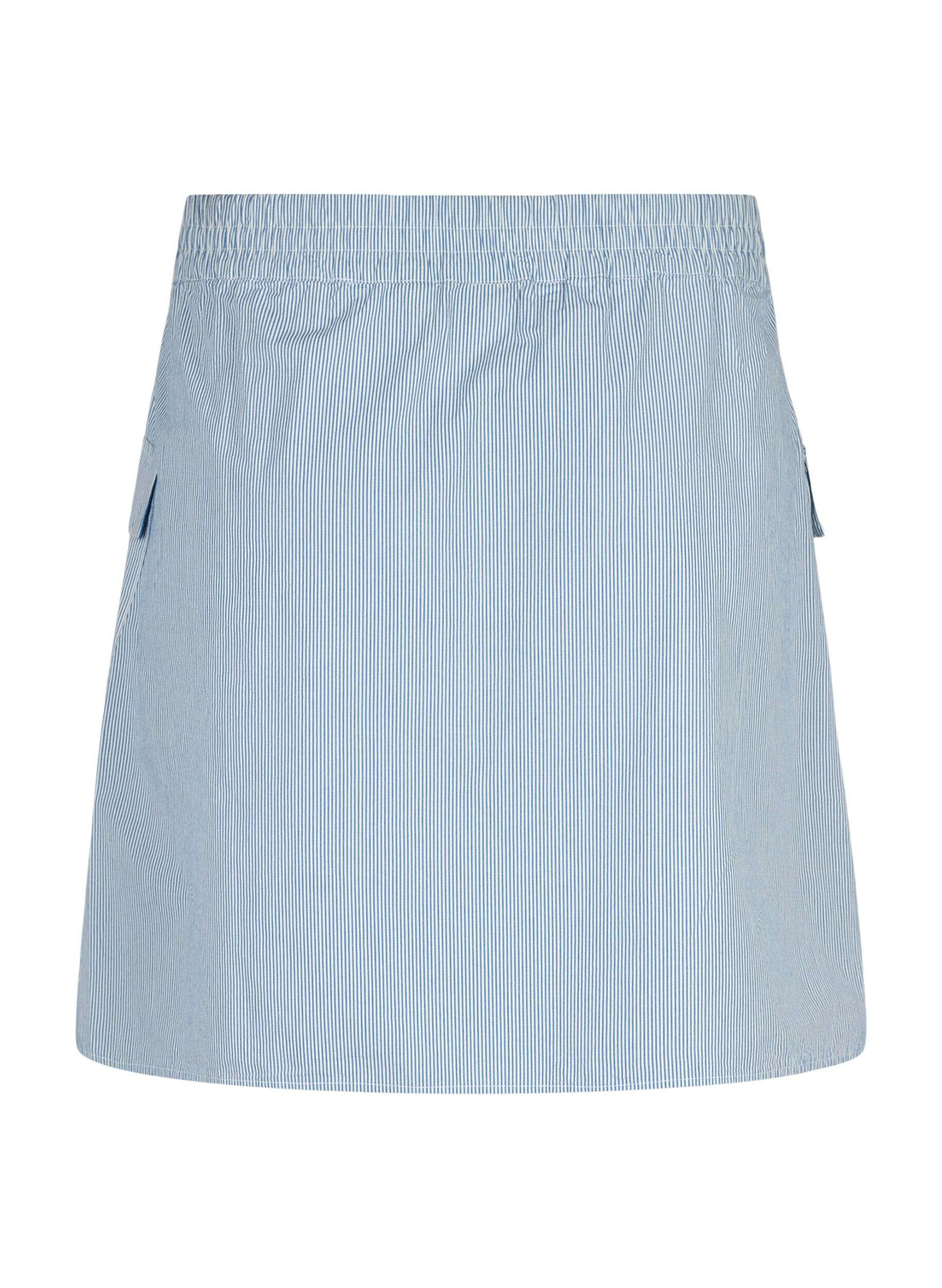 Zizzi Korte katoenen rok met elastische tailleband, Blauw, Packshot image number 1