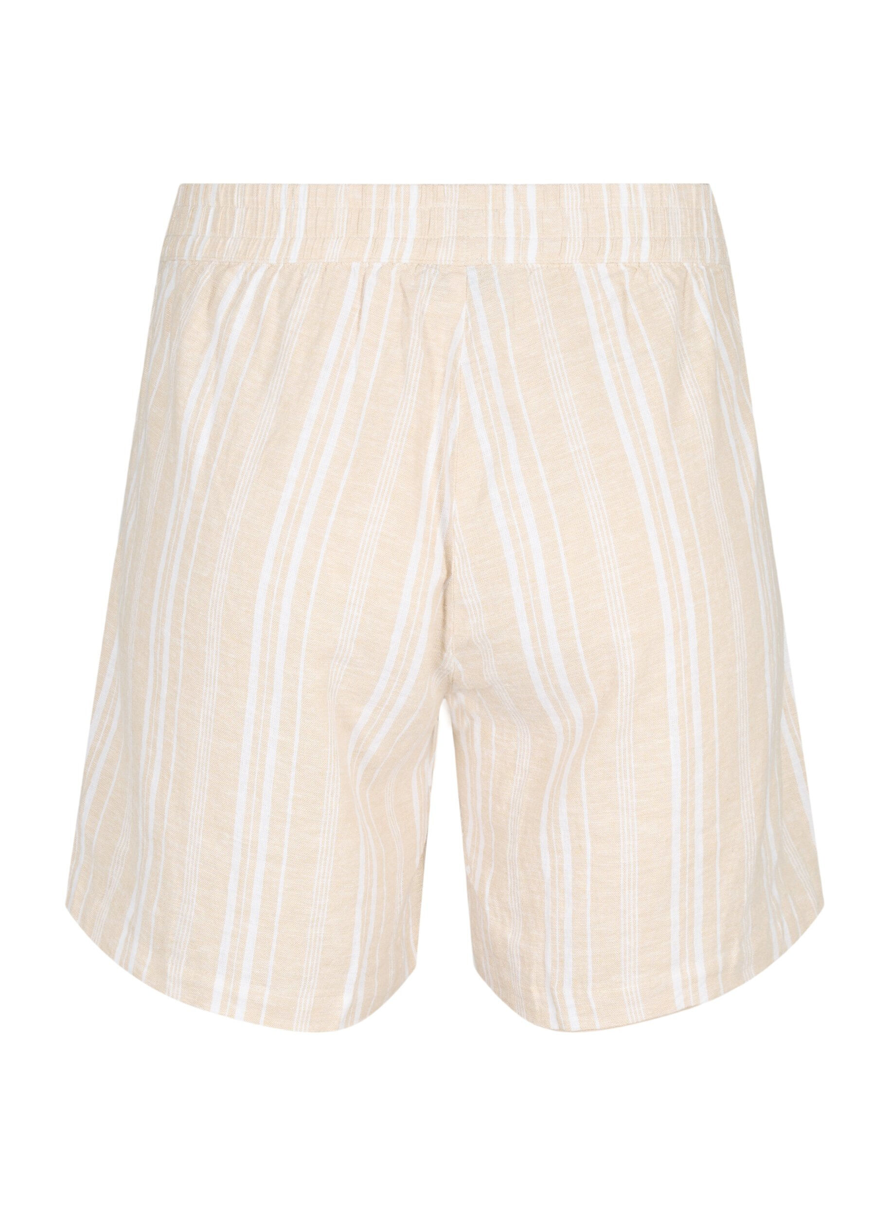 Zizzi Gestreepte korte broek van linnen en viscose, Beige, Packshot image number 1