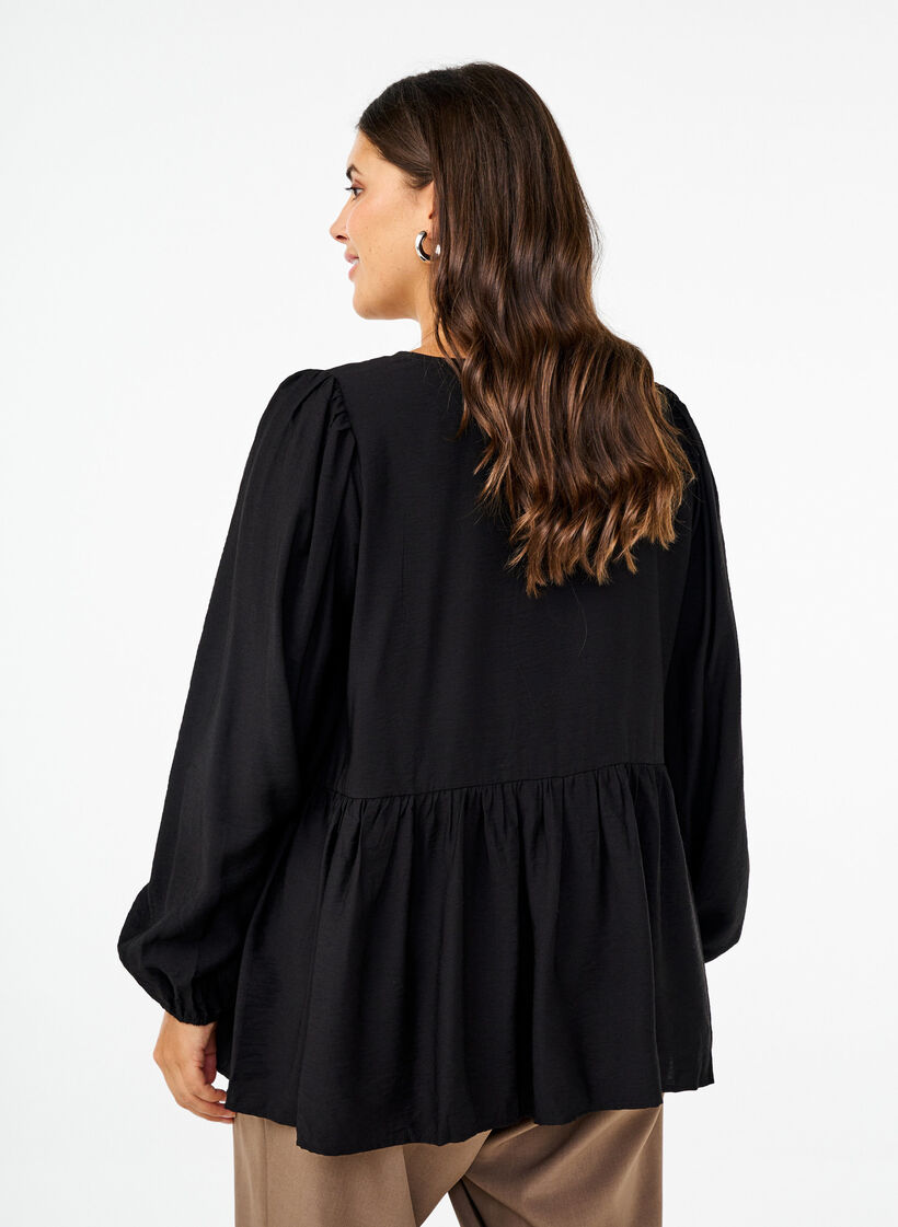 Blouse met parelsstrikken en lange mouwen, Black, Model image number 1