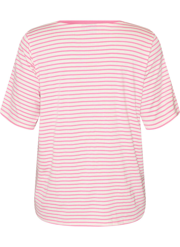 T-shirt met TENCEL&trade; Lyocell en strepen, Roze, Packshot image number 1