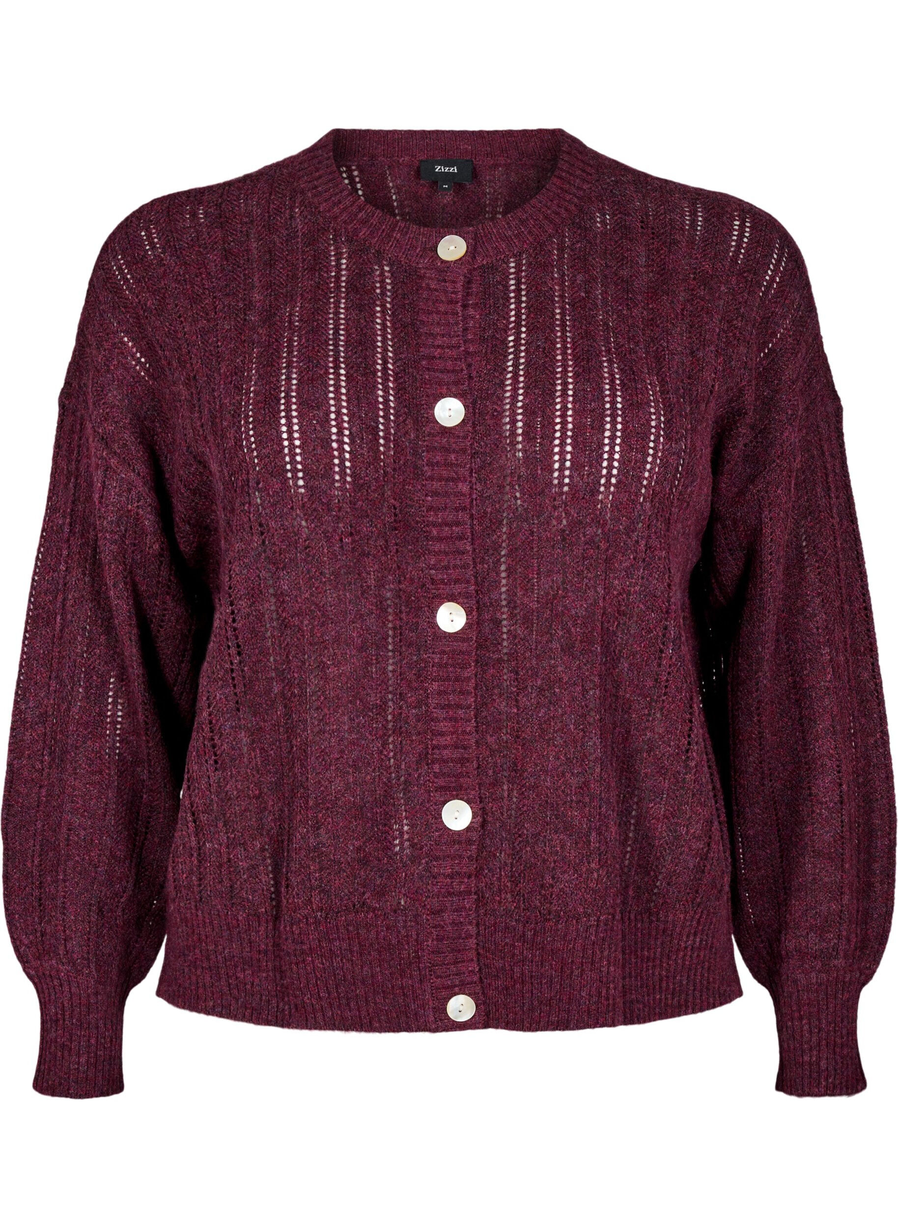 Zizzi Gebreide cardigan met opengewerkt patroon, Donker Bordeaux, Packshot image number 0