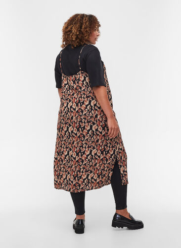 Midi-jurk in viscose met dunne bandjes, Leo AOP, Model image number 1