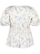 Gebloemde satijnen blouse met pofmouwen, Off White Blue Fl., Packshot image number 1