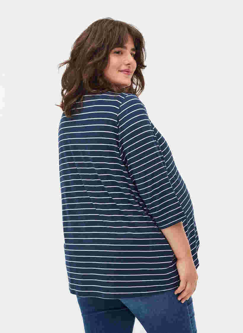 Gestreepte zwangerschapstop met 3/4 mouwen, Blue Stripe , Model image number 1