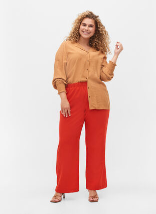 Flared broek met elastiek in de taille, Fiery Red, Model image number 0