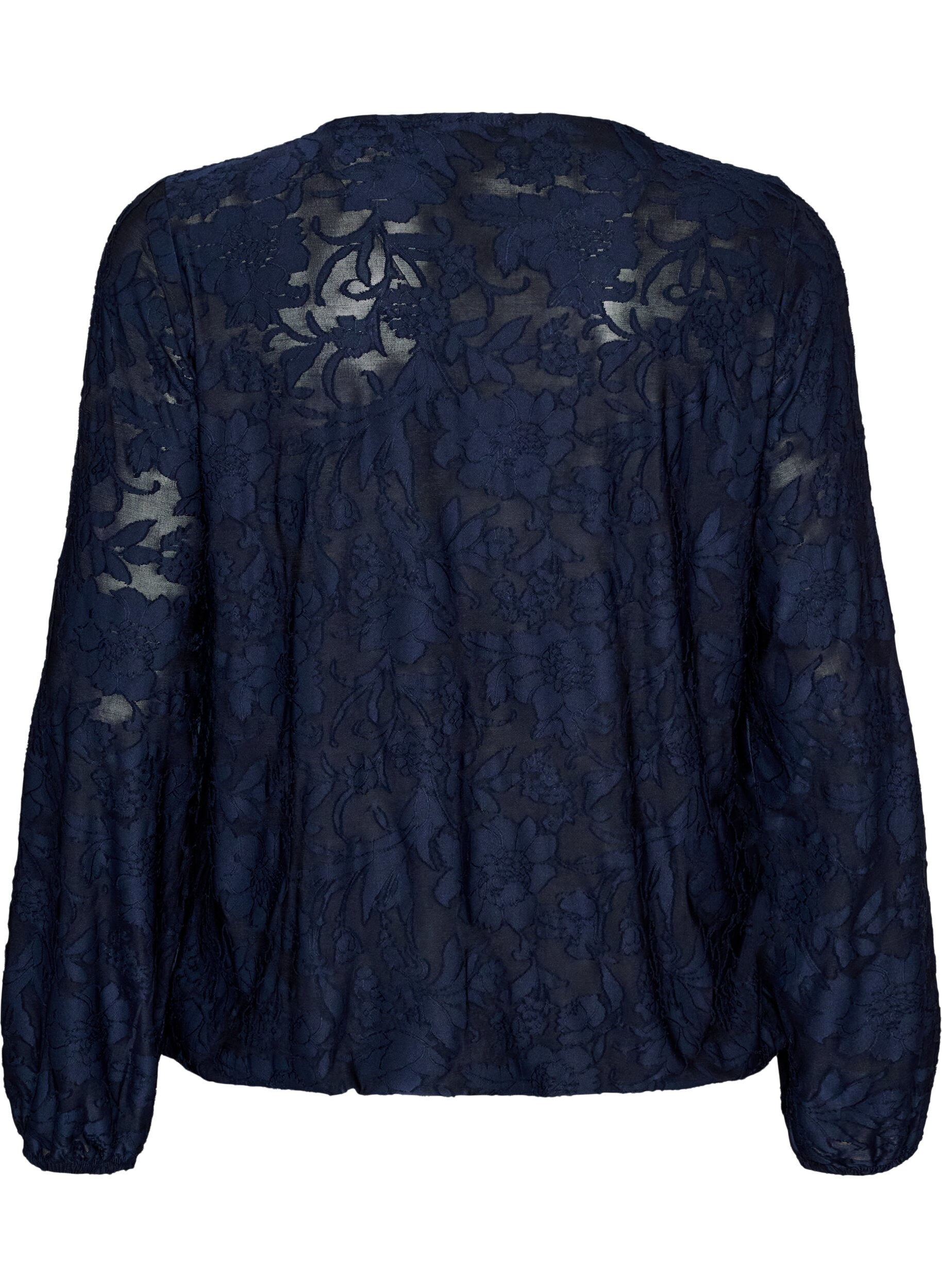 ZizziDoorschijnende blouse met bloemenstructuur en lange mouwen, Blauw, Packshot image number 1