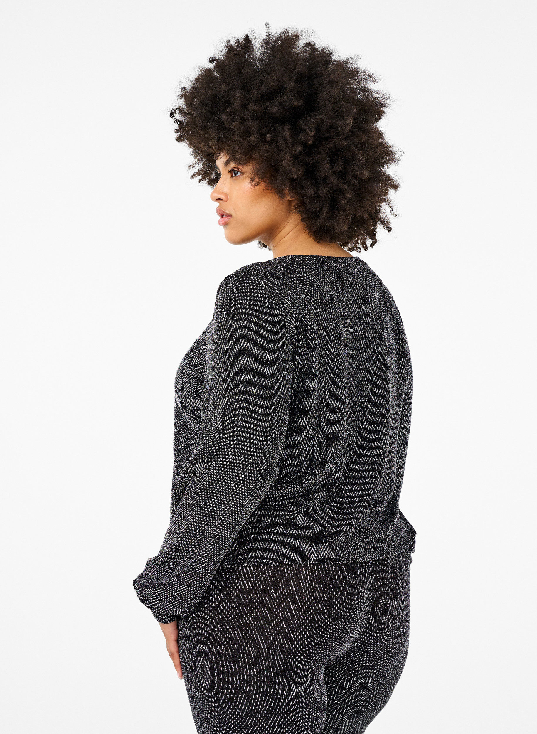 Zizzi Blouse met glinsterend patroon, Silver ZigZagShimmer, Model image number 1