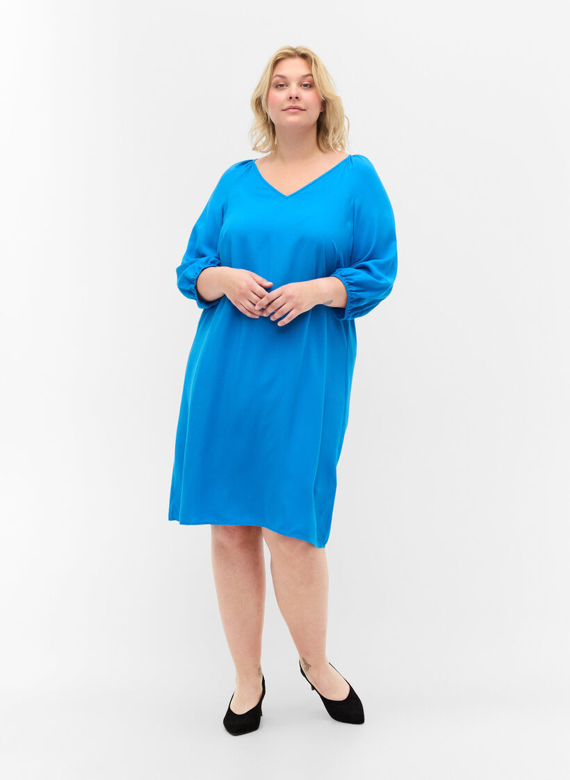 Viscose jurk met v-hals , Indigo Bunting, Model image number 2