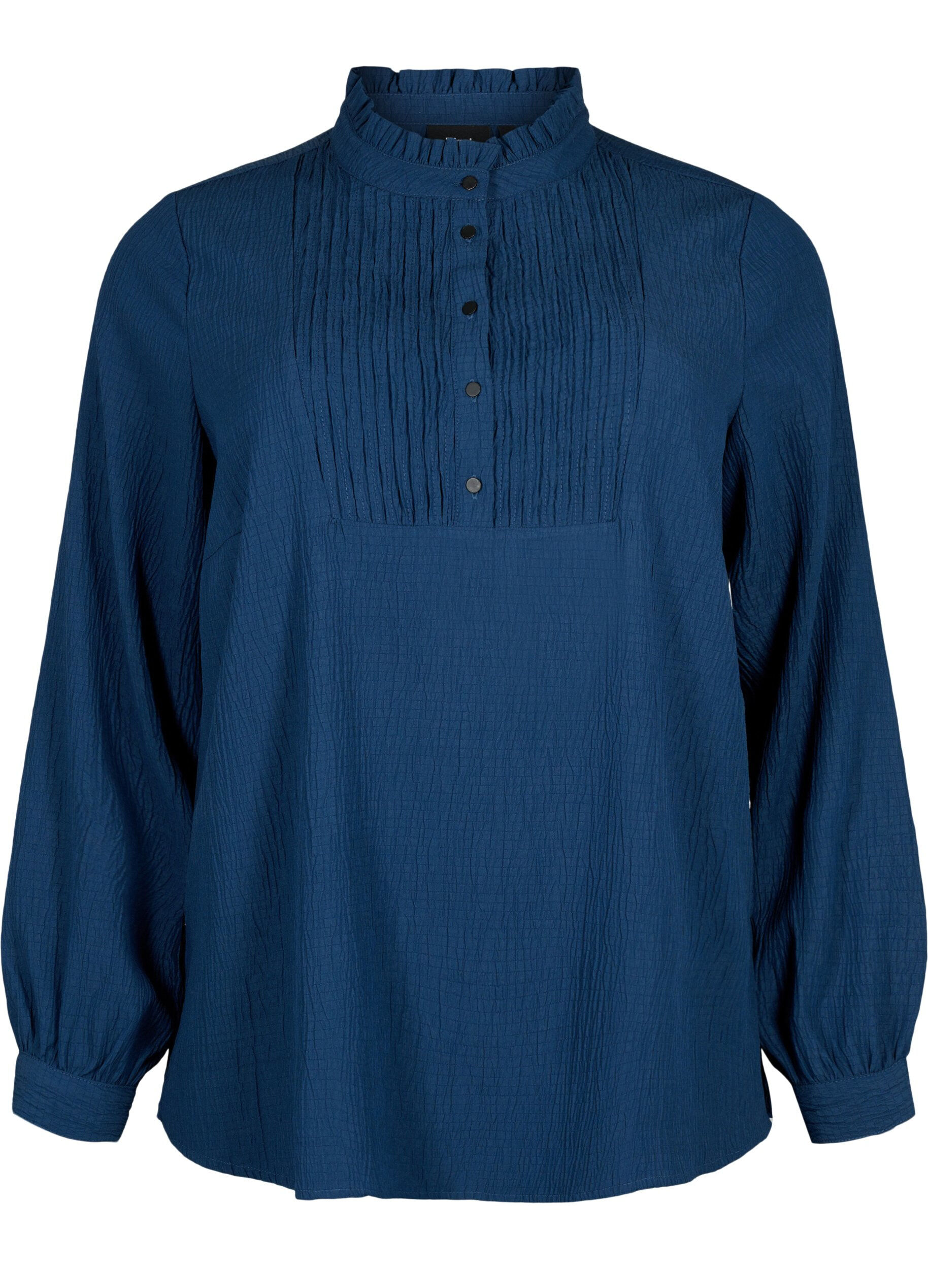 Zizzi Blouse met ruche kraag en lange mouwen, Dress Blues, Packshot image number 0