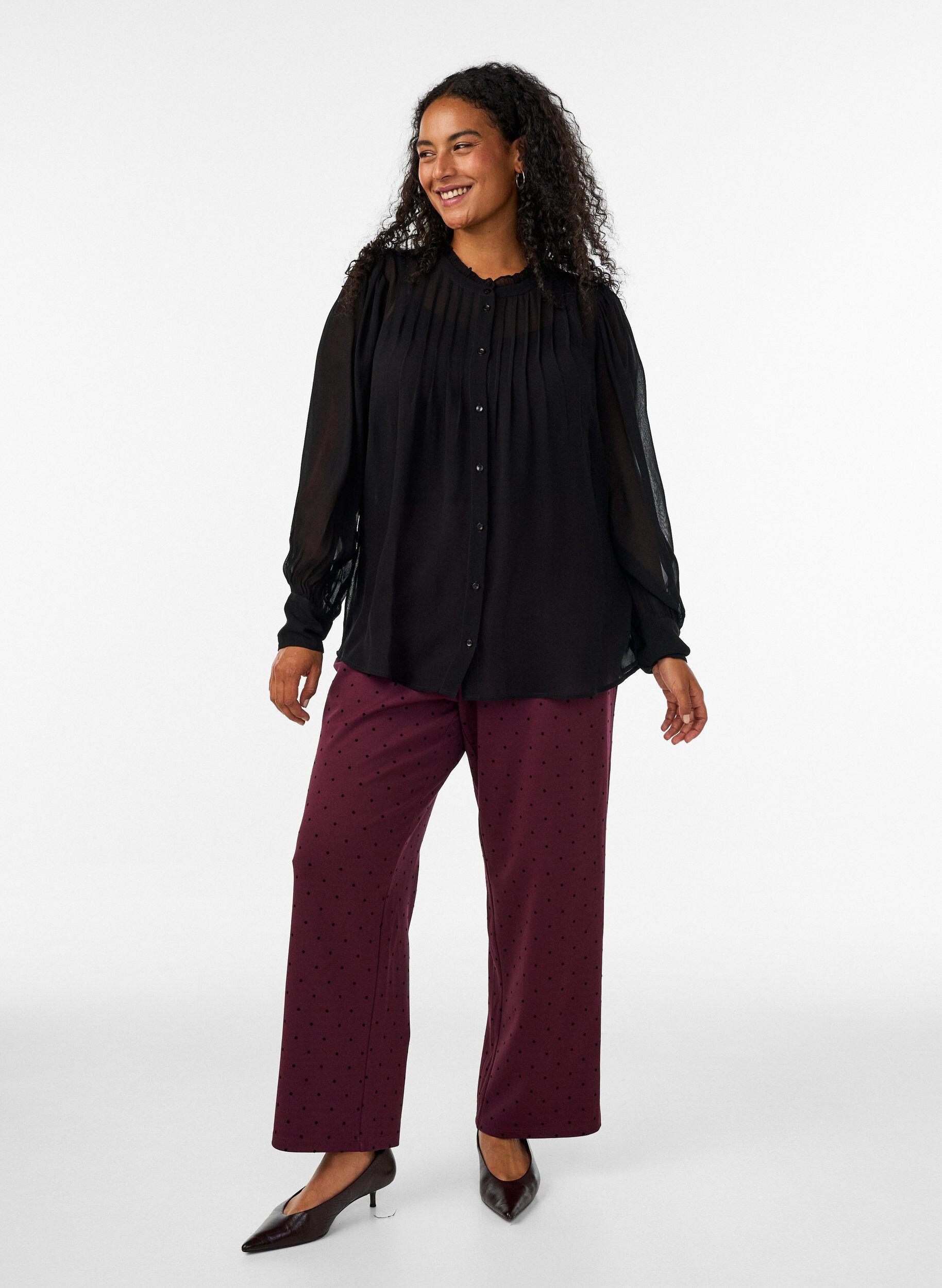ZizziGespikkelde broek met een high waist en straight-fit pijpen, Rood, Model image number 0