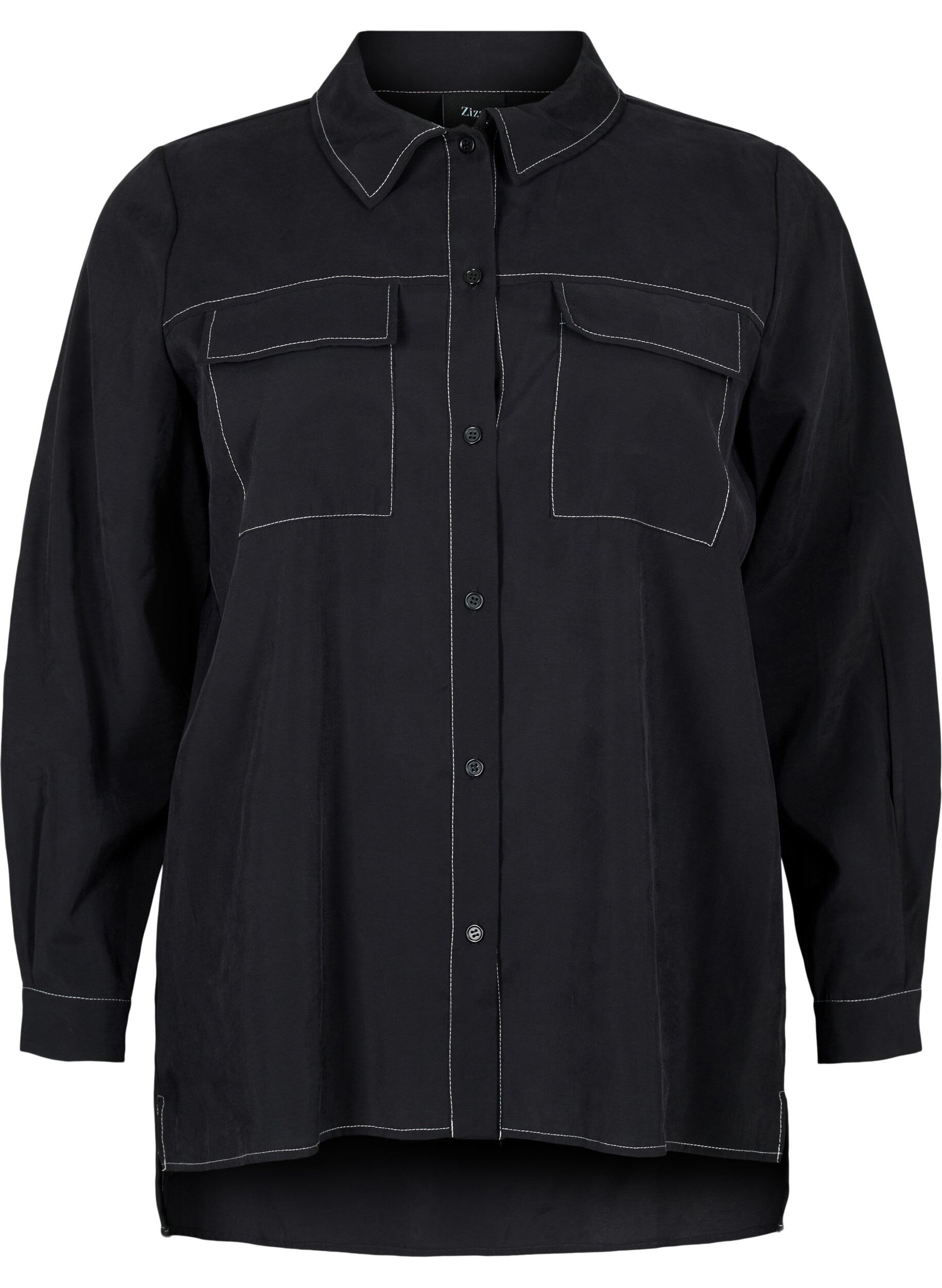 Zizzi Shirt met contrasterende stiksels, Black, Packshot image number 0
