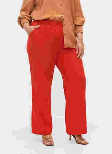 Flared broek met elastiek in de taille, Fiery Red, Model image number 2