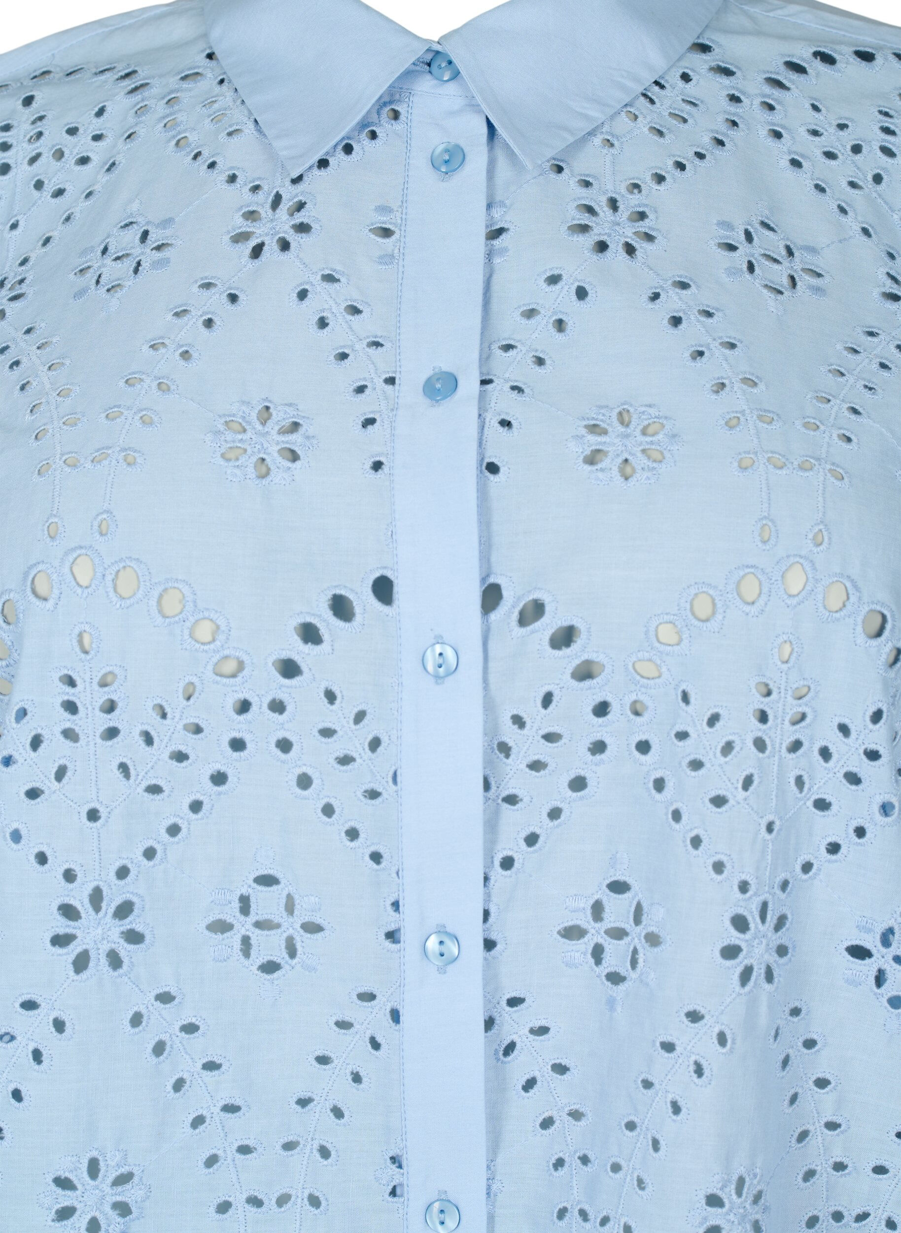 Zizzi Katoenen overhemd met broderie anglaise, Chambray Blue, Packshot image number 2