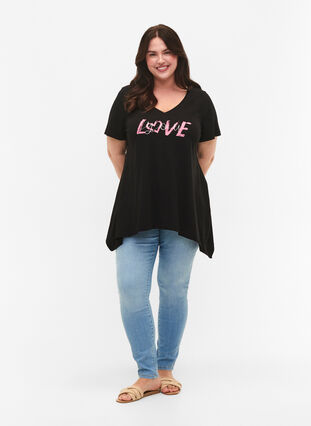 Katoenen T-shirt met korte mouwen, Black LOVE, Model image number 2