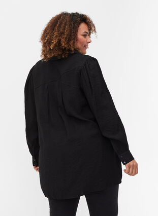 Lange blouse in effen kleur en viscosemix, Black, Model image number 1