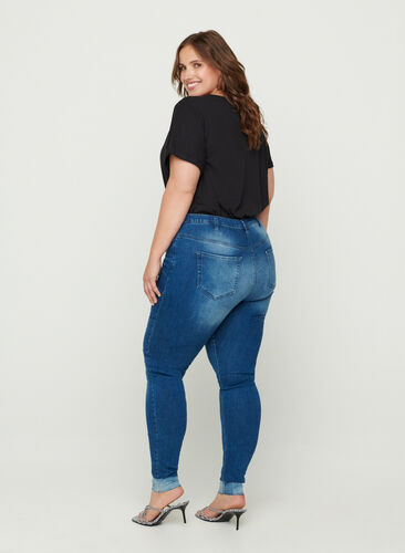 Super slim Amy jeans met hoge taille, Blue denim, Model image number 0