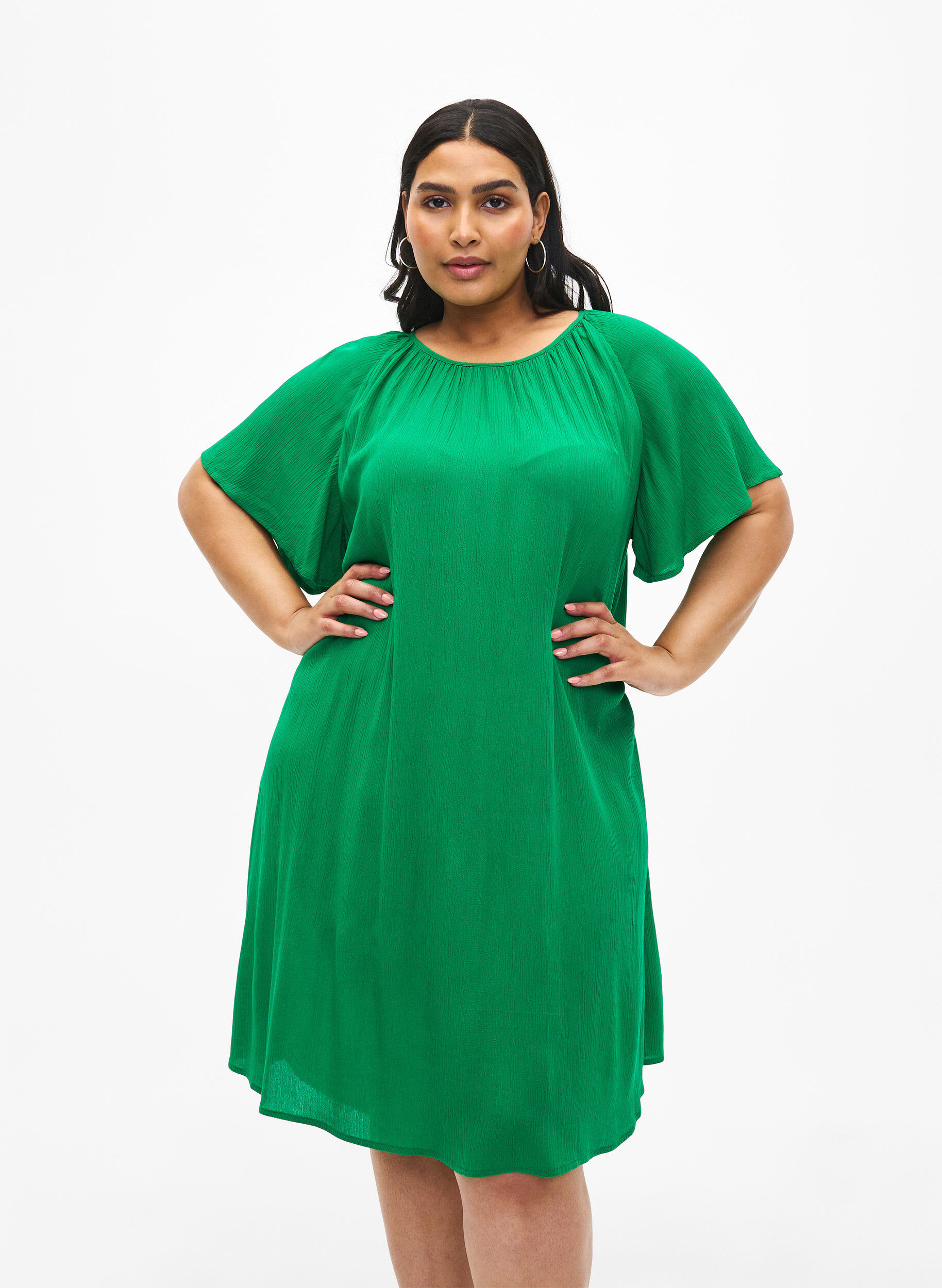 Zizzi Viscose jurk met korte mouwen, Jolly Green, Model image number 0