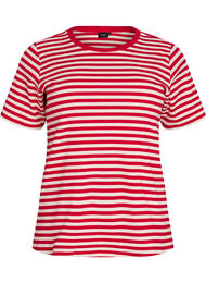 Gestreept T-shirt met geribbelde textuur, Rood
