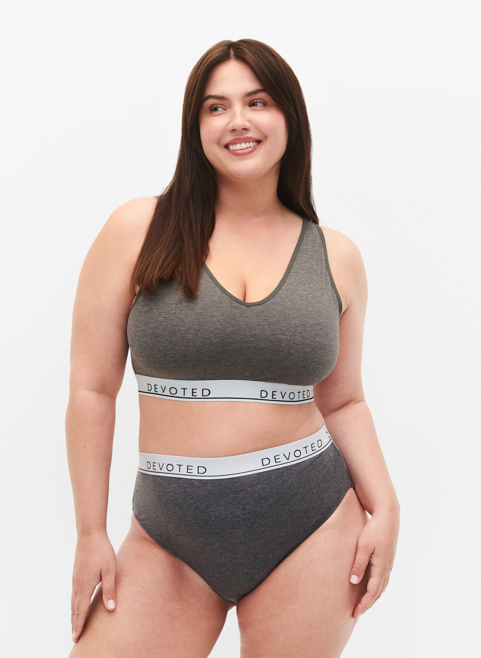 Zizzi Gemēleerde slip met normale taille, Grijs, Model image number 0