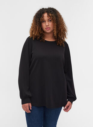Sweatshirt met ronde hals en lange mouwen, Black, Model image number 0
