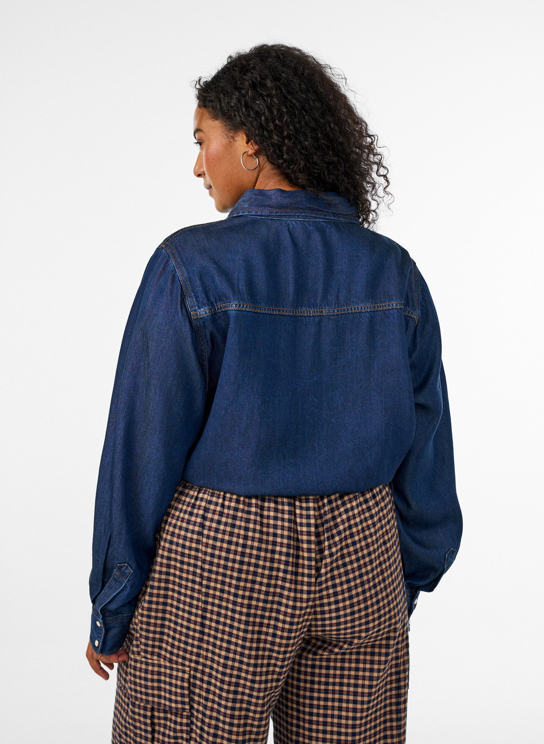 ZizziDenim blouse van lyocell met drukknopen, Blauw, Model image number 2