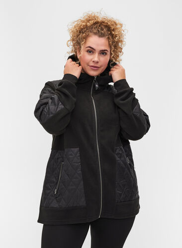 Sportieve fleece jas met capuchon en zakken, Black, Model image number 0
