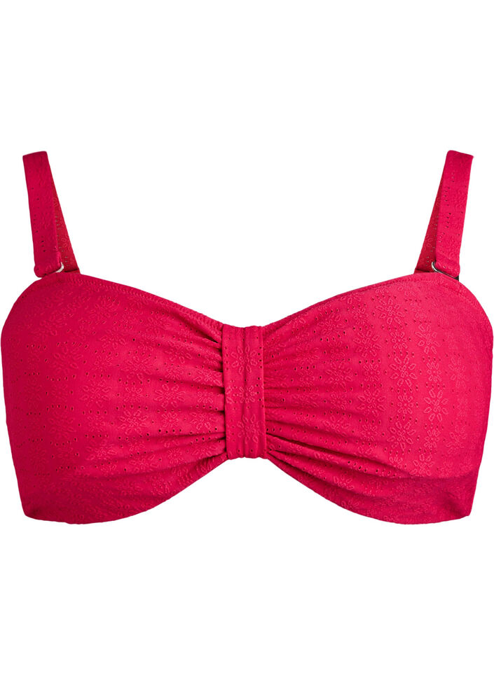 Bandeau bikinitop met een textuurpatroon en afneembare bandjes, Roze, Packshot image number 0