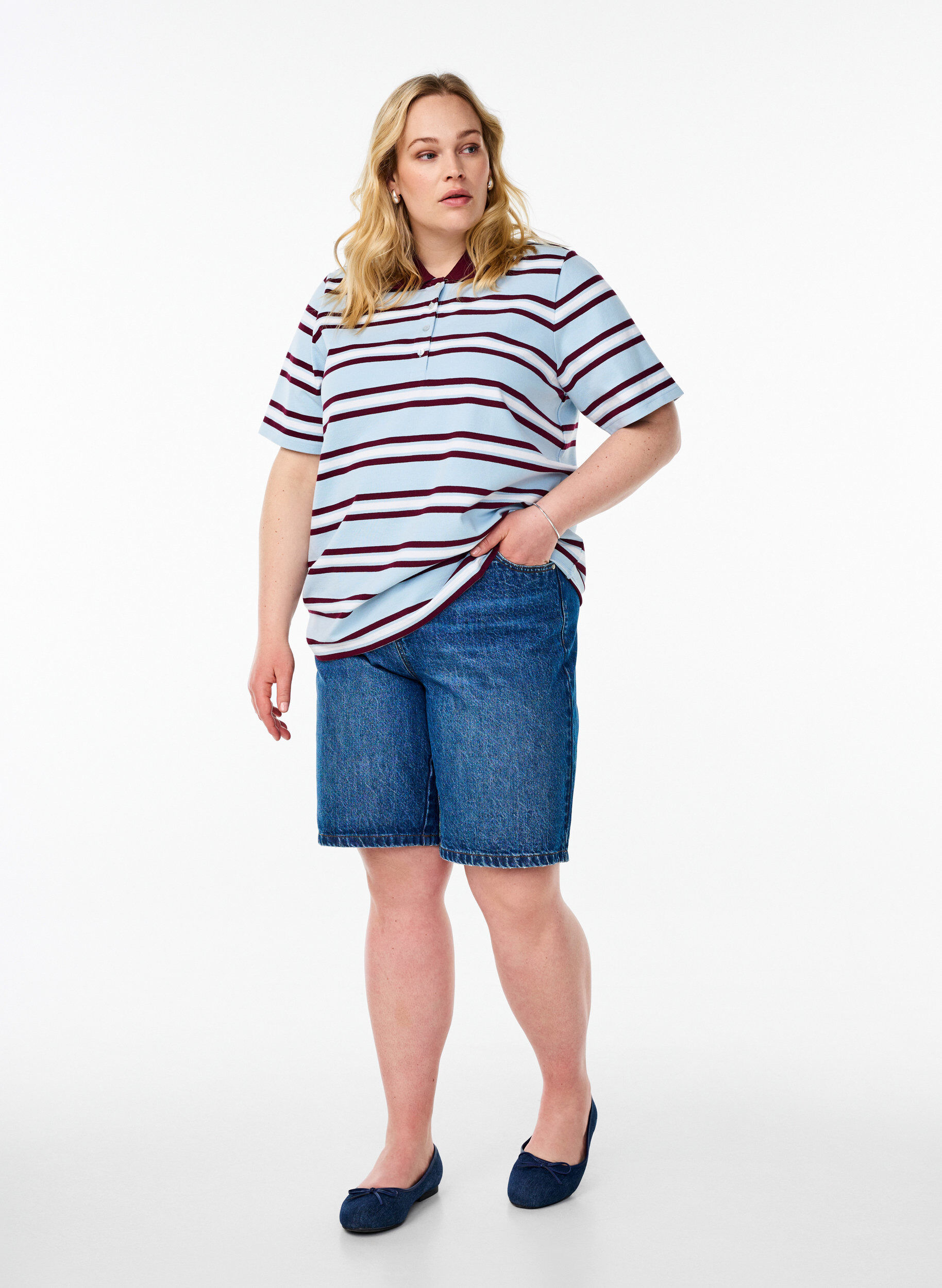 Zizzi Poloshirt met korte mouwen, Blauw, Model image number 1