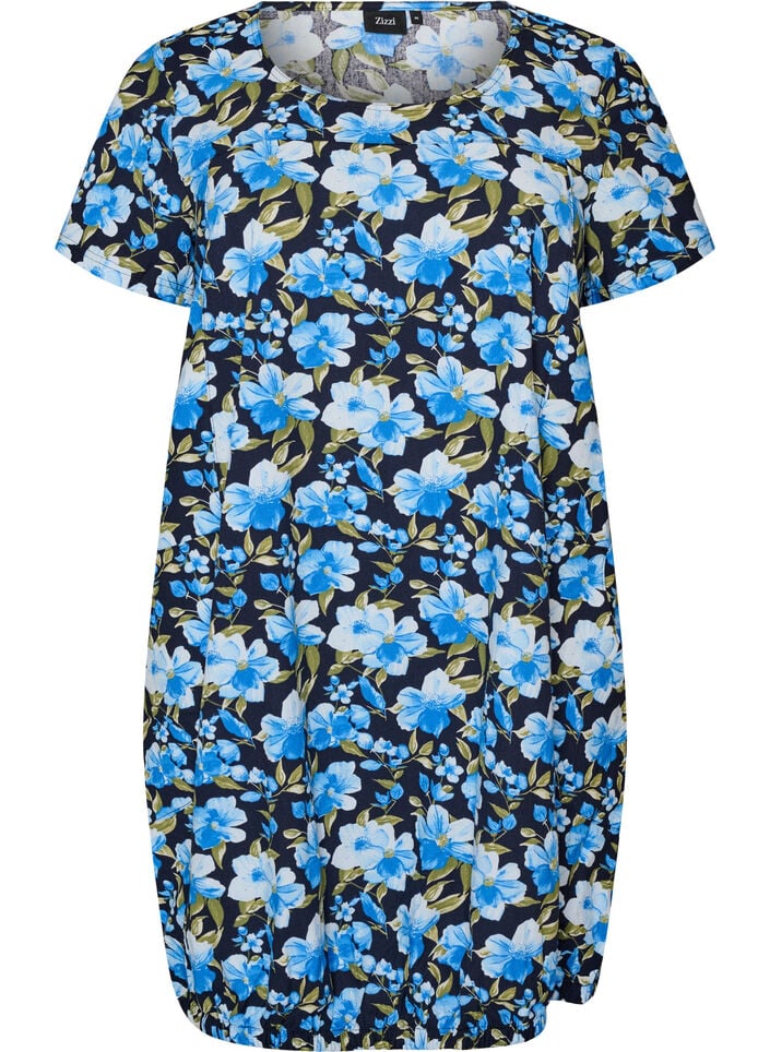 Katoenen jurk met korte mouwen en print, Blauw, Packshot image number 0