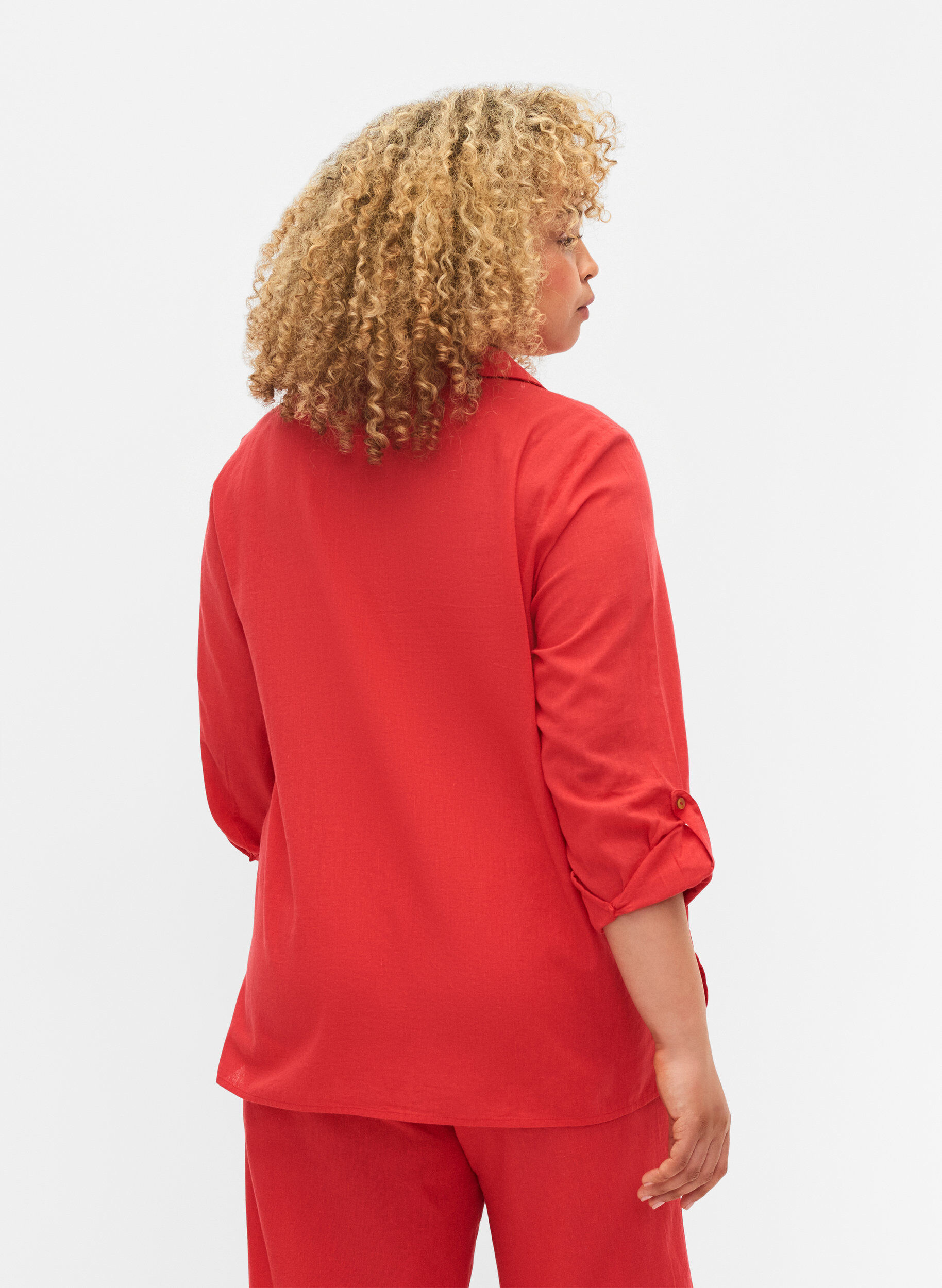 Zizzi Shirtblouse met knoopsluiting van katoen-linnenmix, Hibiscus, Model image number 1