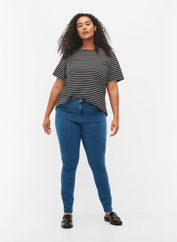 super slim fit Amy jeans met hoge taille, Mid Blue, Model image number 0