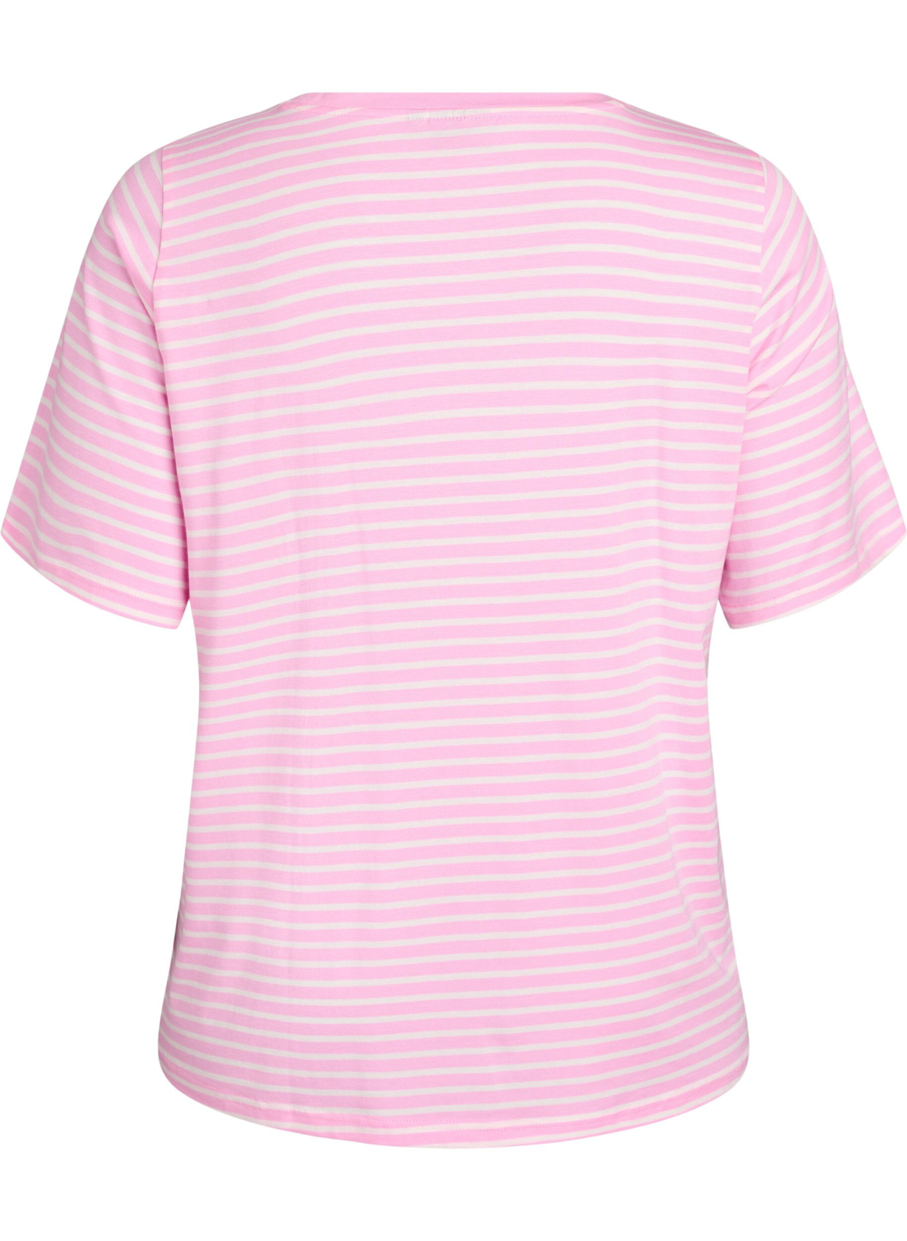 Zizzi T-shirt met TENCEL&trade; Lyocell en strepen, Roze, Packshot image number 1