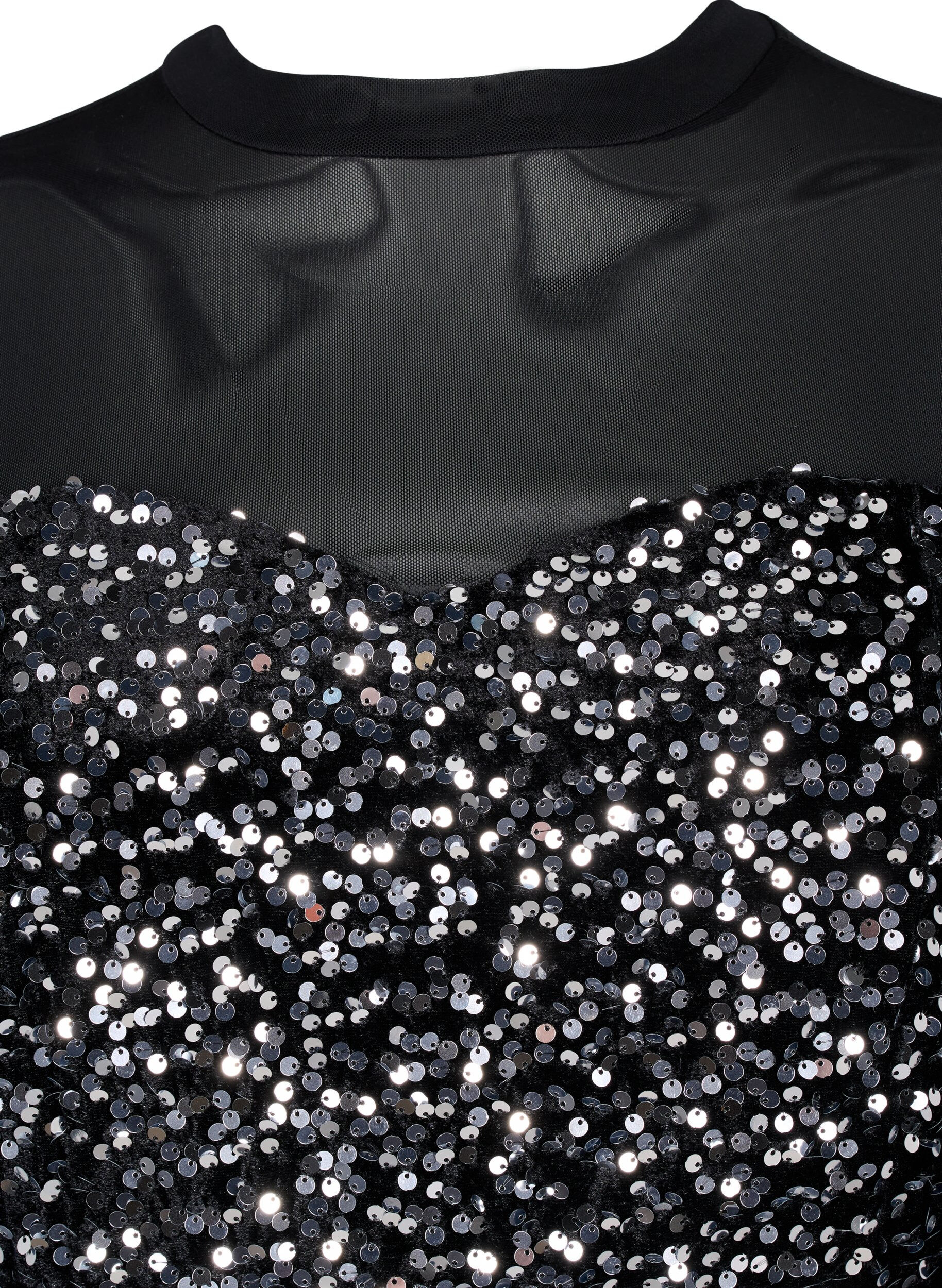 Zizzi Glitterjurk met pailletten, Black w. Silver, Packshot image number 2